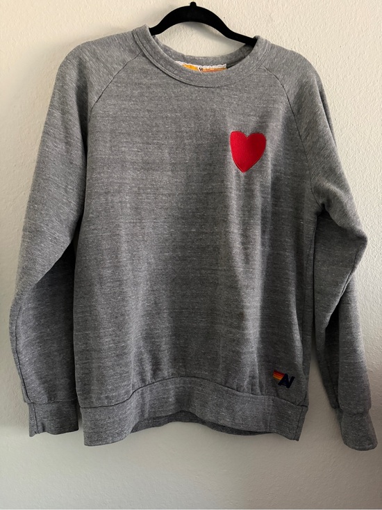 Aviator Nation Tops - Aviator Nation Heart Stitch Relaxed Crew Sweatshirt Gray Red Heart